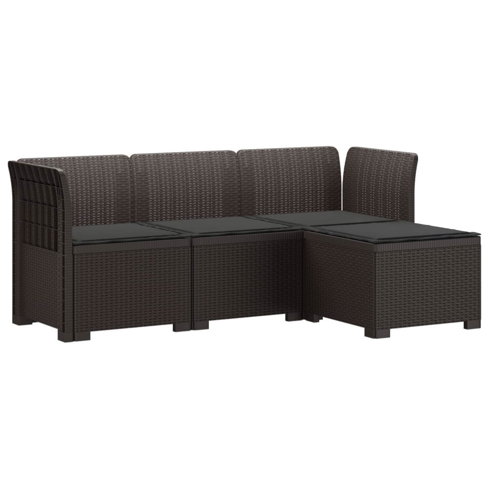 vidaXL 4-sits Trädgårdsoffa med Kuddar Rattan Look PP Brun