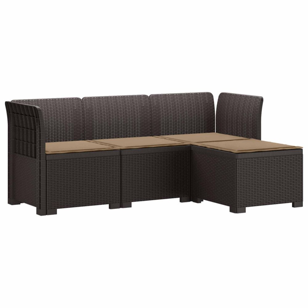 vidaXL 4-sits Trädgårdsoffa med Kuddar Rattan Look PP Brun