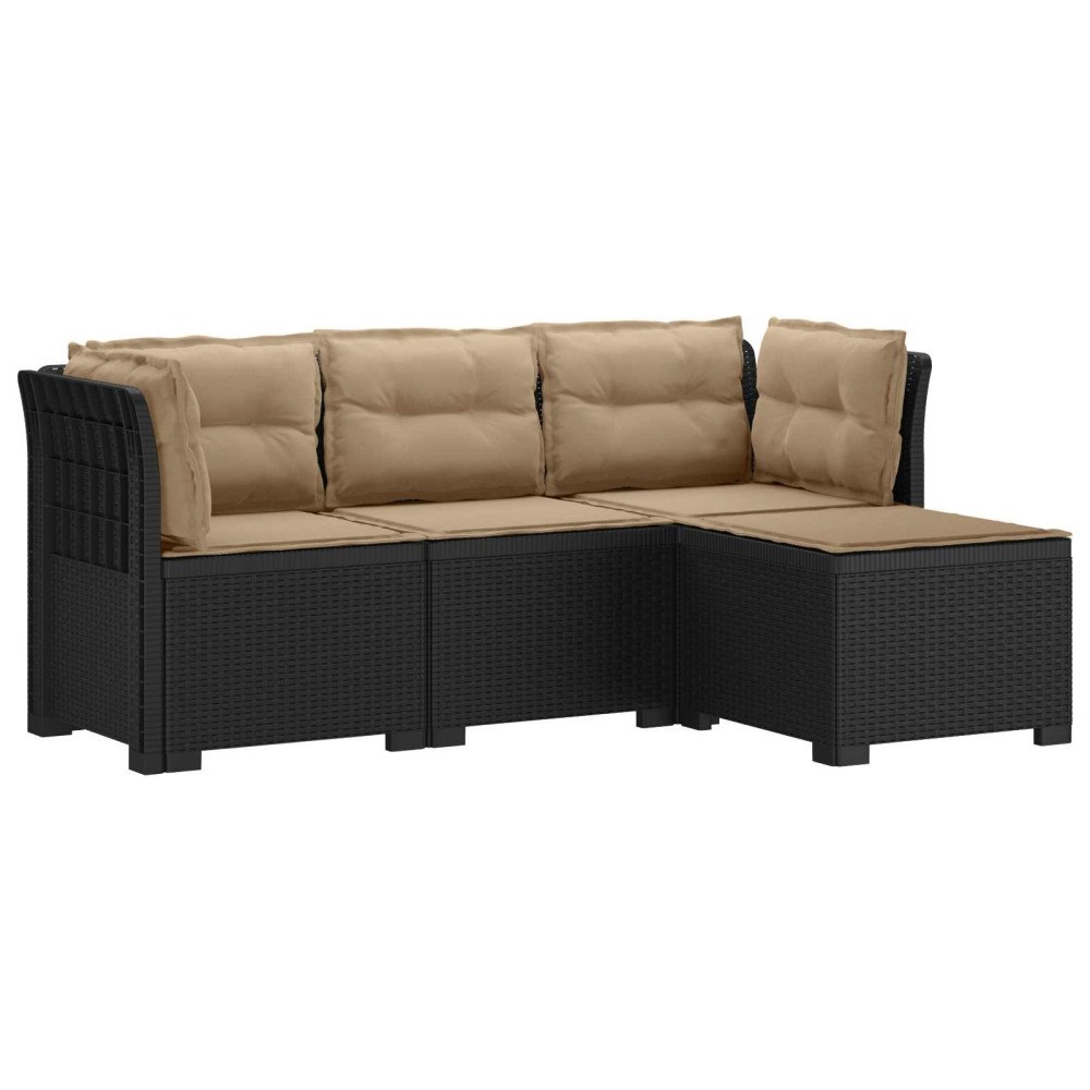 vidaXL 4-sits Trädgårdsoffa med Kuddar Rattan Look PP Antracit