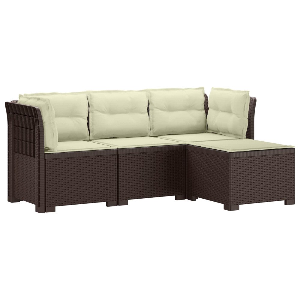 vidaXL 4-sits Trädgårdsoffa med Kuddar Rattan Look PP Brun