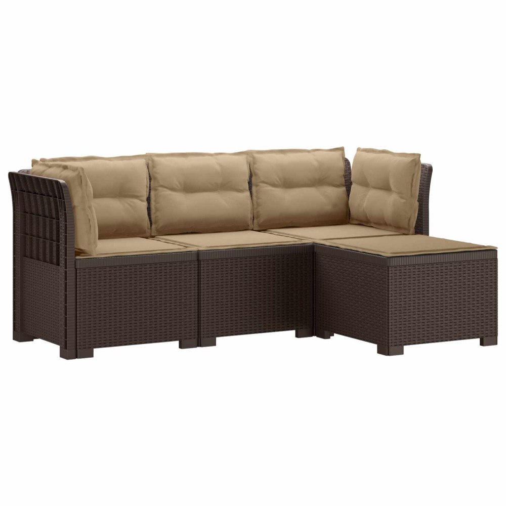 vidaXL 4-sits Trädgårdsoffa med Kuddar Rattan Look PP Brun