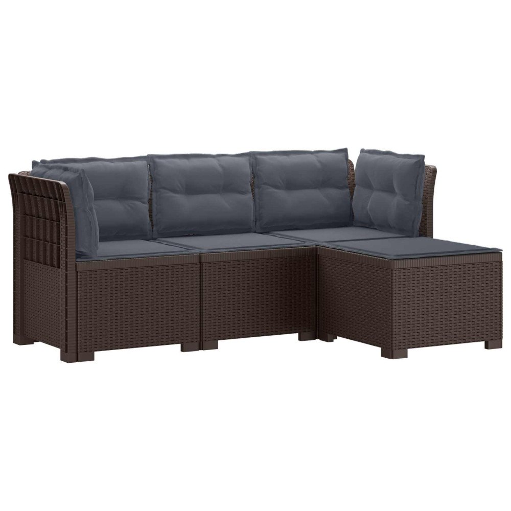vidaXL 4-sits Trädgårdsoffa med Kuddar Rattan Look PP Brun