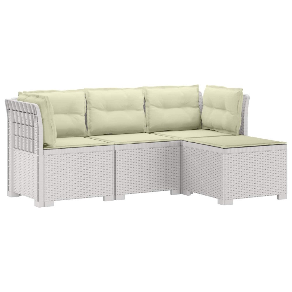vidaXL 4-sits Trädgårdsoffa med Kuddar Rattan Look PP Vit