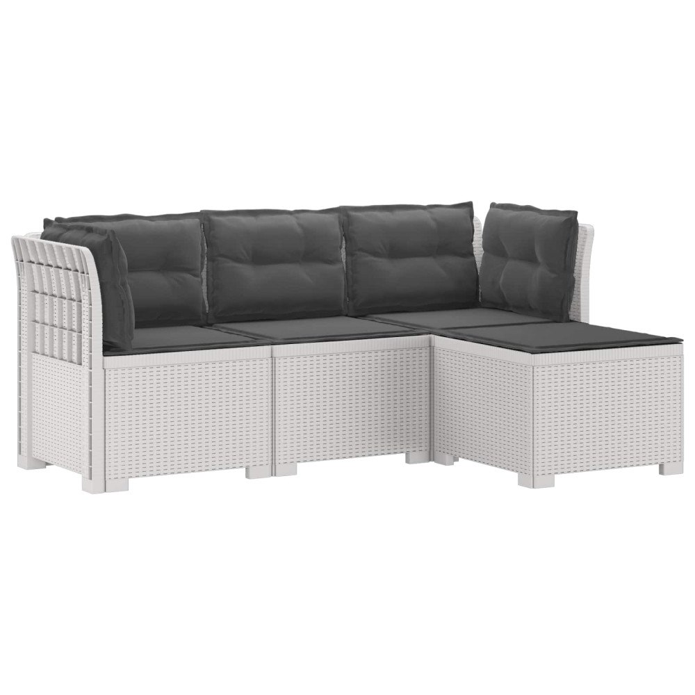 vidaXL 4-sits Trädgårdsoffa med Kuddar Rattan Look PP Vit