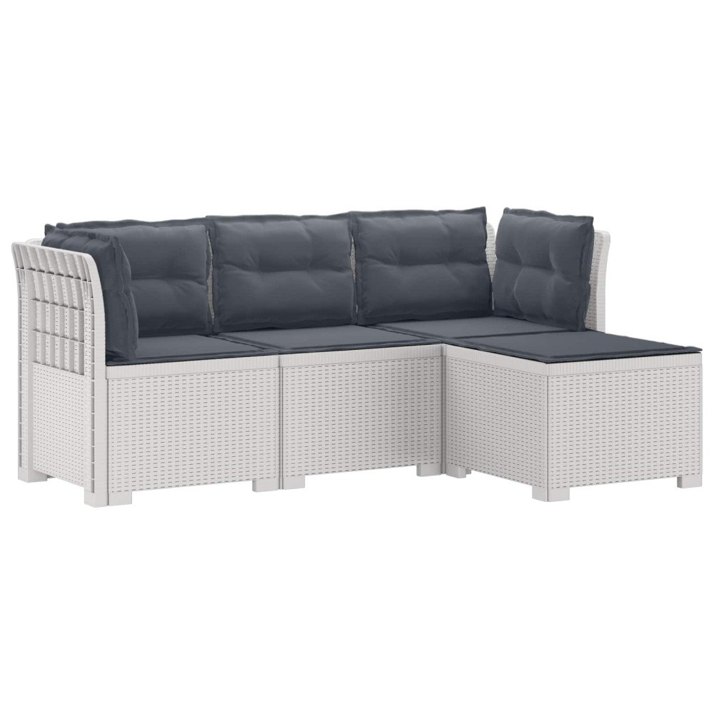 vidaXL 4-sits Trädgårdsoffa med Kuddar Rattan Look PP Vit