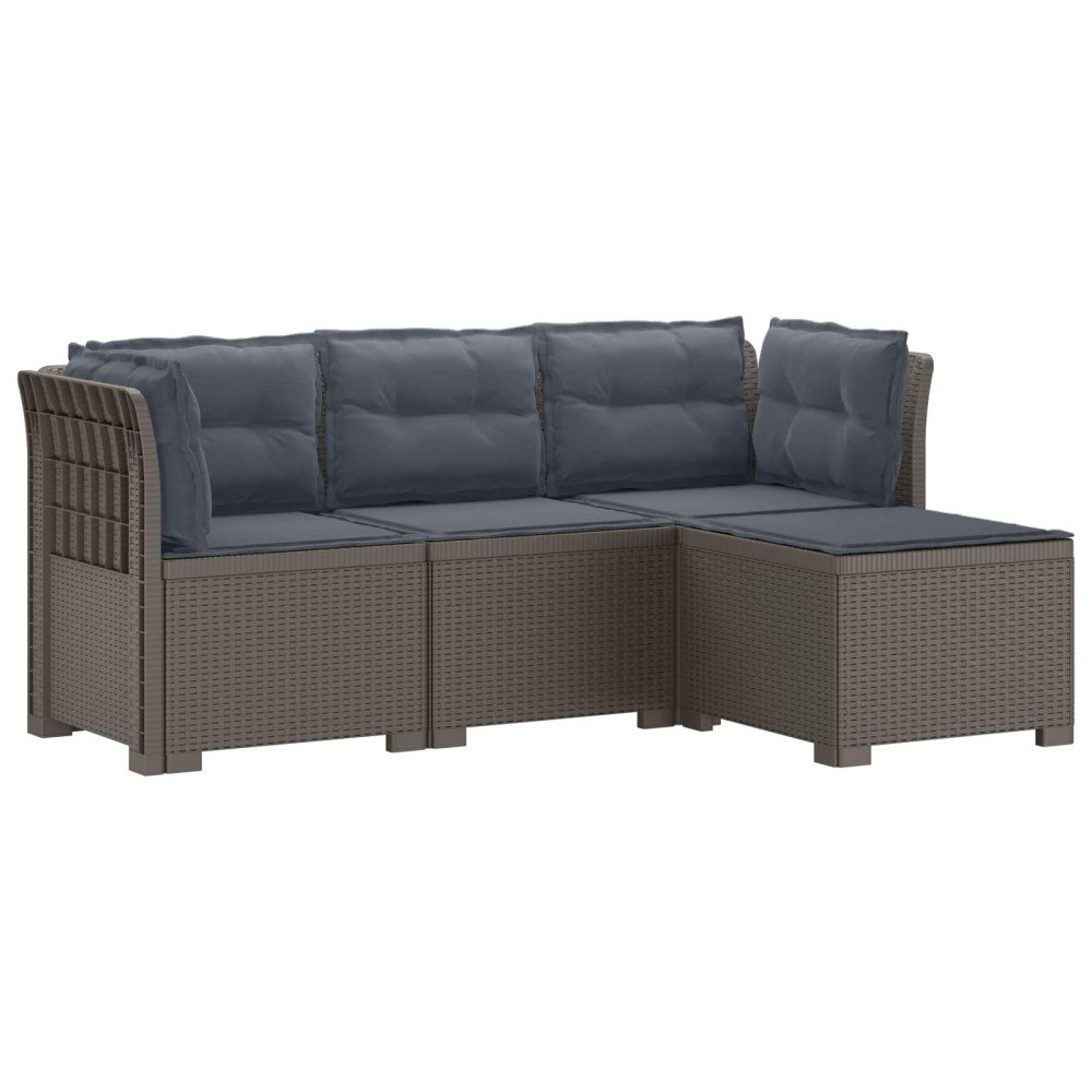 vidaXL 4-sits Trädgårdsoffa med Kuddar Rattan Look PP Ljusgrå