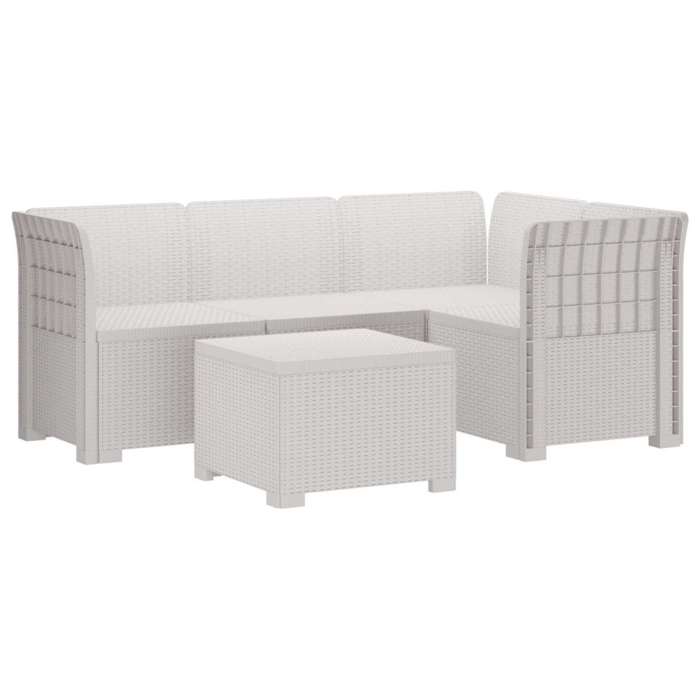 vidaXL 4-sits Trädgårdsoffa Rattan Look PP Vit