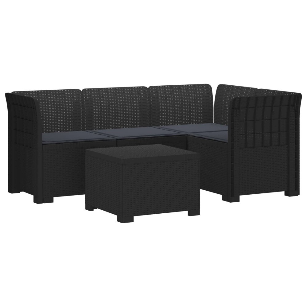vidaXL 4-sits Trädgårdsoffa med Kuddar Rattan Look PP Antracit