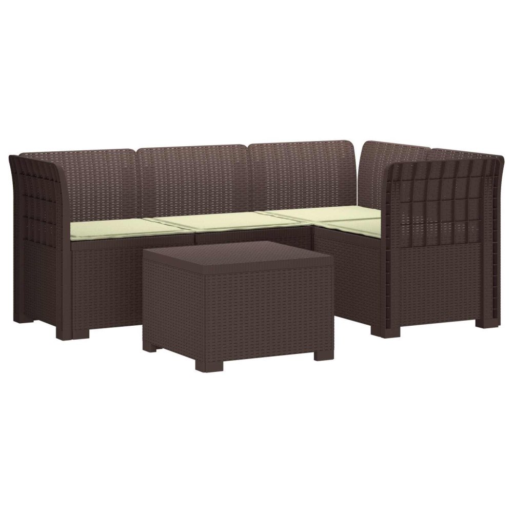 vidaXL 4-sits Trädgårdsoffa med Kuddar Rattan Look PP Brun