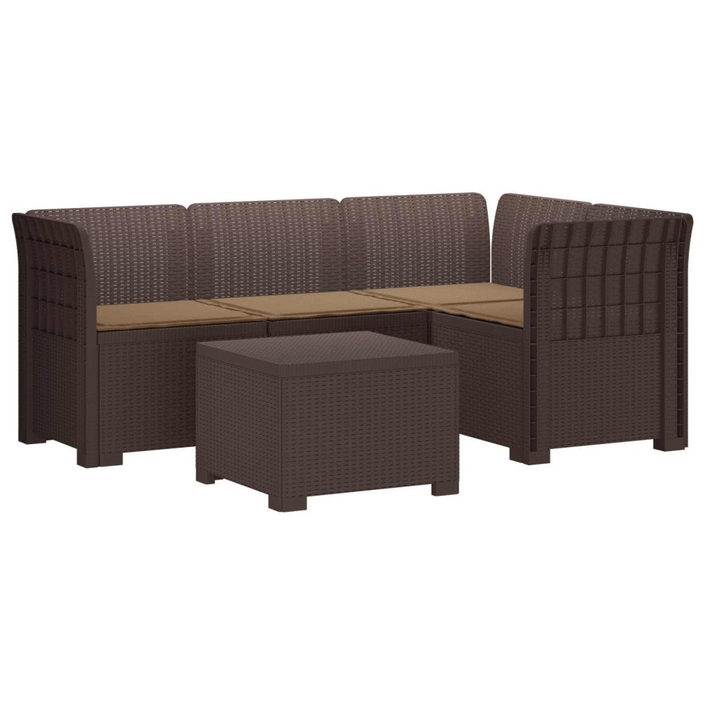 vidaXL 4-sits Trädgårdsoffa med Kuddar Rattan Look PP Brun