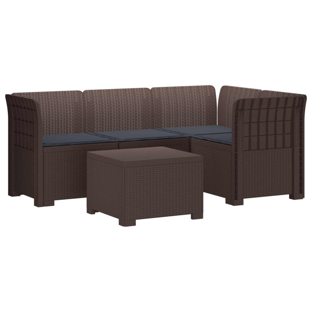 vidaXL 4-sits Trädgårdsoffa med Kuddar Rattan Look PP Brun