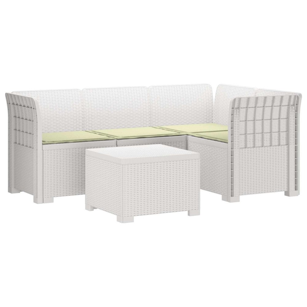 vidaXL 4-sits Trädgårdsoffa med Kuddar Rattan Look PP Vit