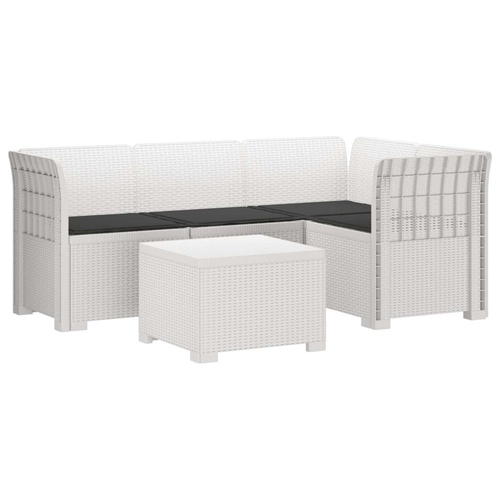 vidaXL 4-sits Trädgårdsoffa med Kuddar Rattan Look PP Vit