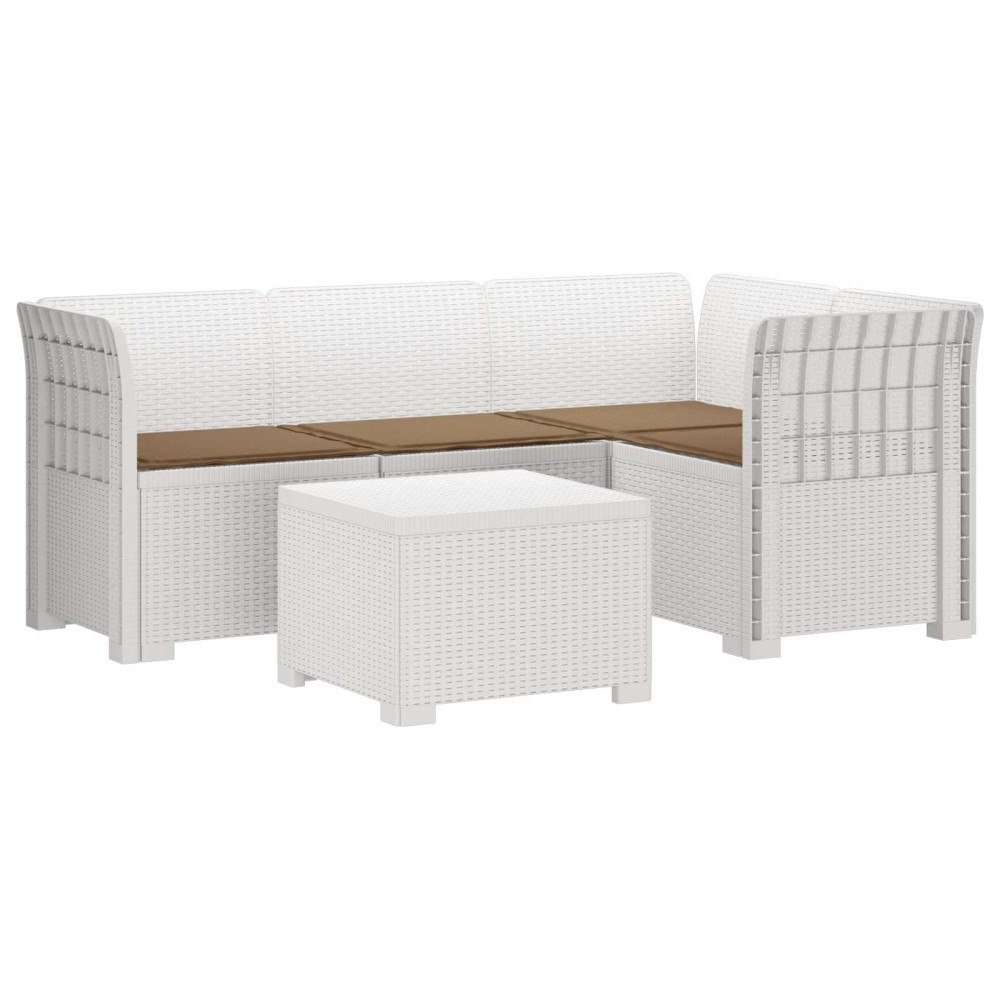 vidaXL 4-sits Trädgårdsoffa med Kuddar Rattan Look PP Vit
