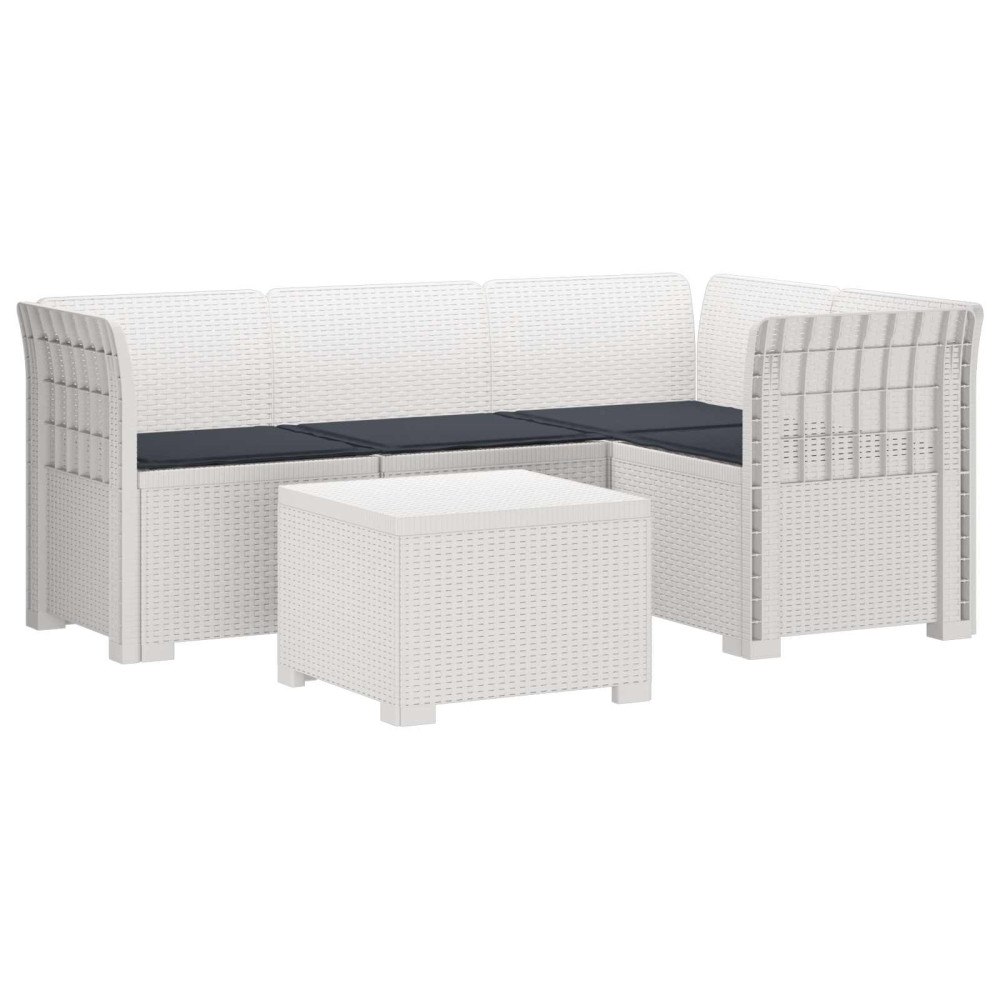 vidaXL 4-sits Trädgårdsoffa med Kuddar Rattan Look PP Vit