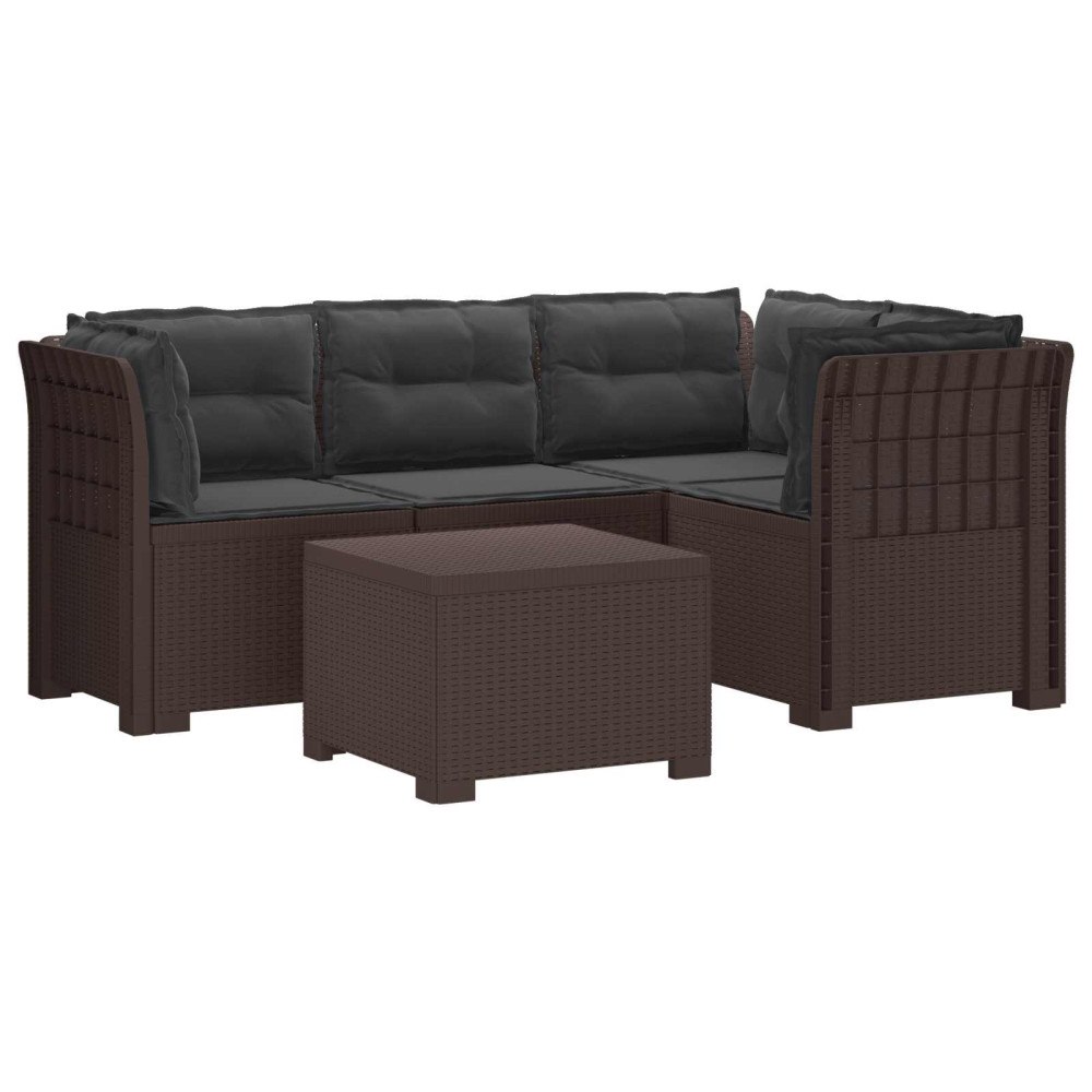 vidaXL 4-sits Trädgårdsoffa med Kuddar Rattan Look PP Brun