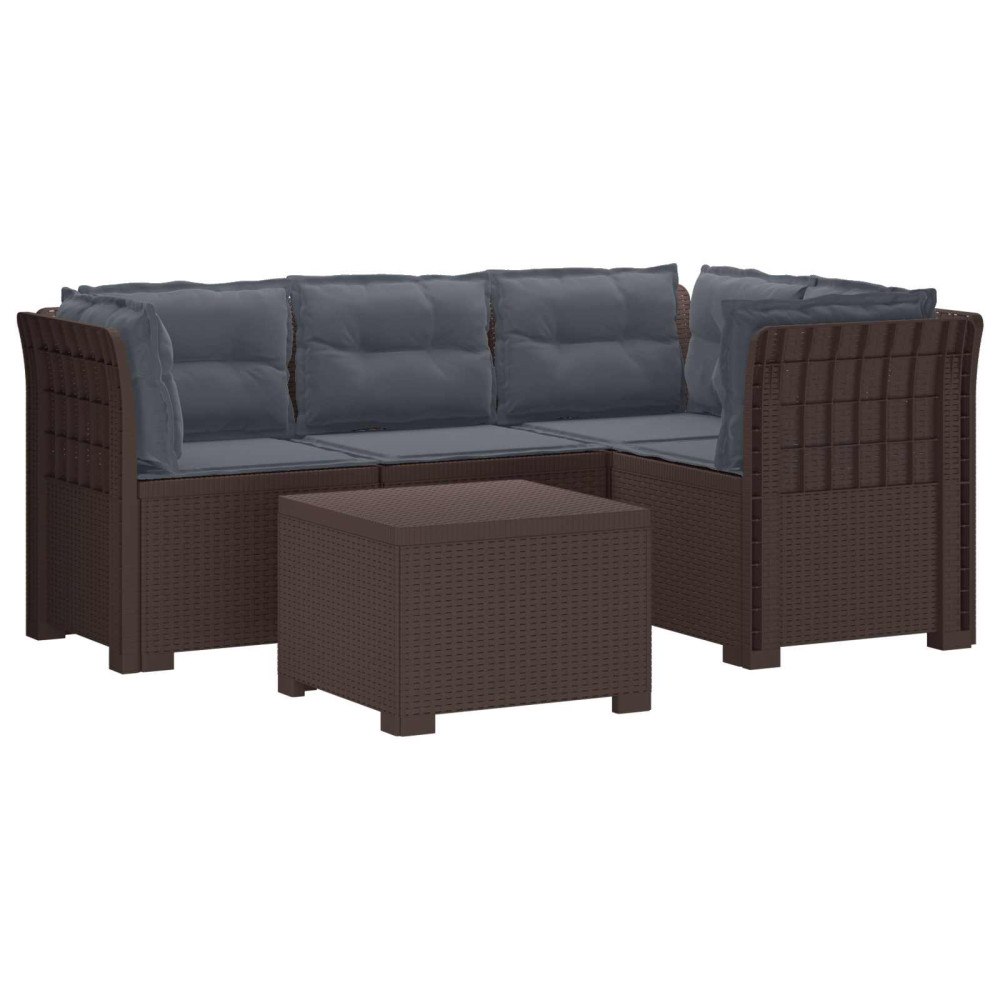 vidaXL 4-sits Trädgårdsoffa med Kuddar Rattan Look PP Brun
