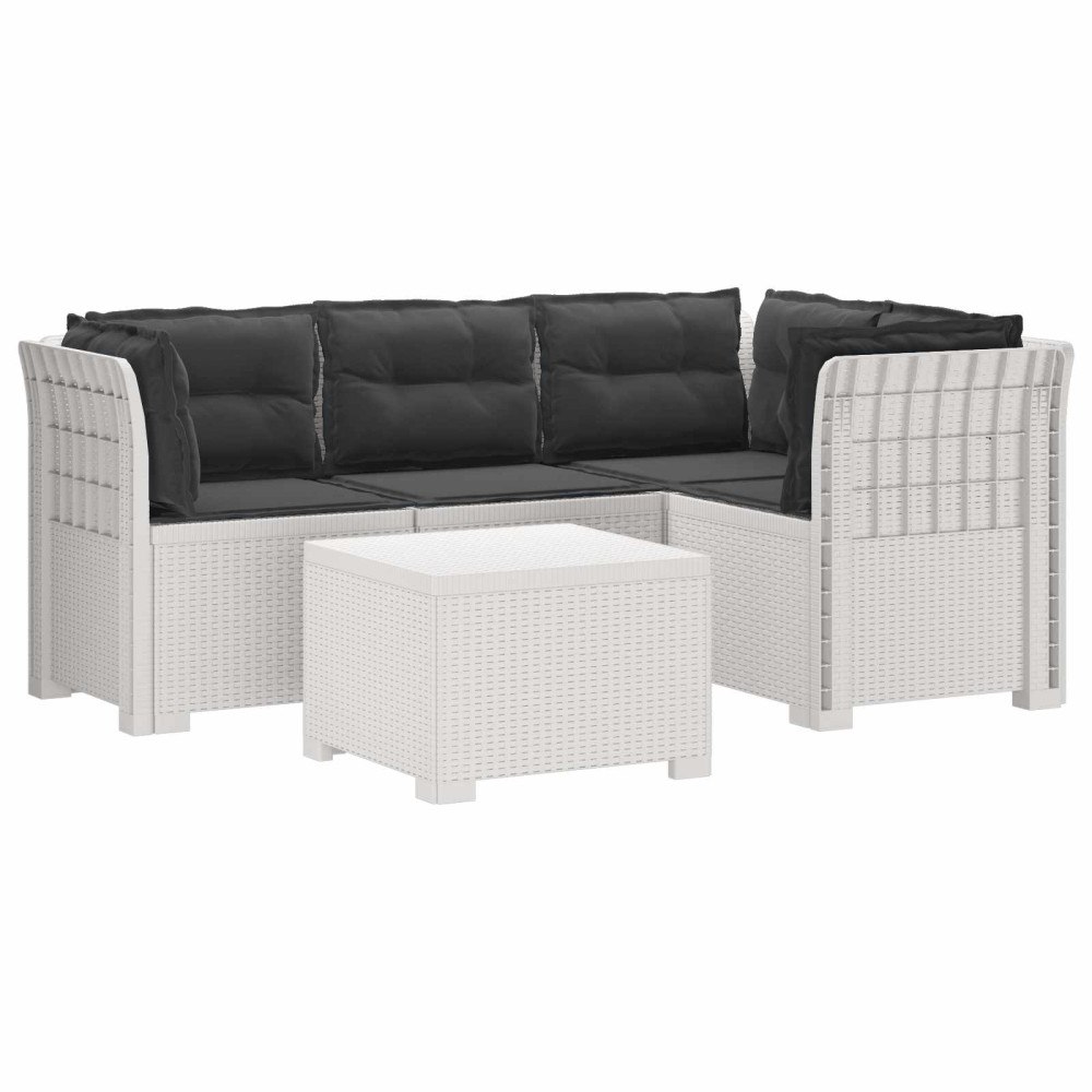 vidaXL 4-sits Trädgårdsoffa med Kuddar Rattan Look PP Vit