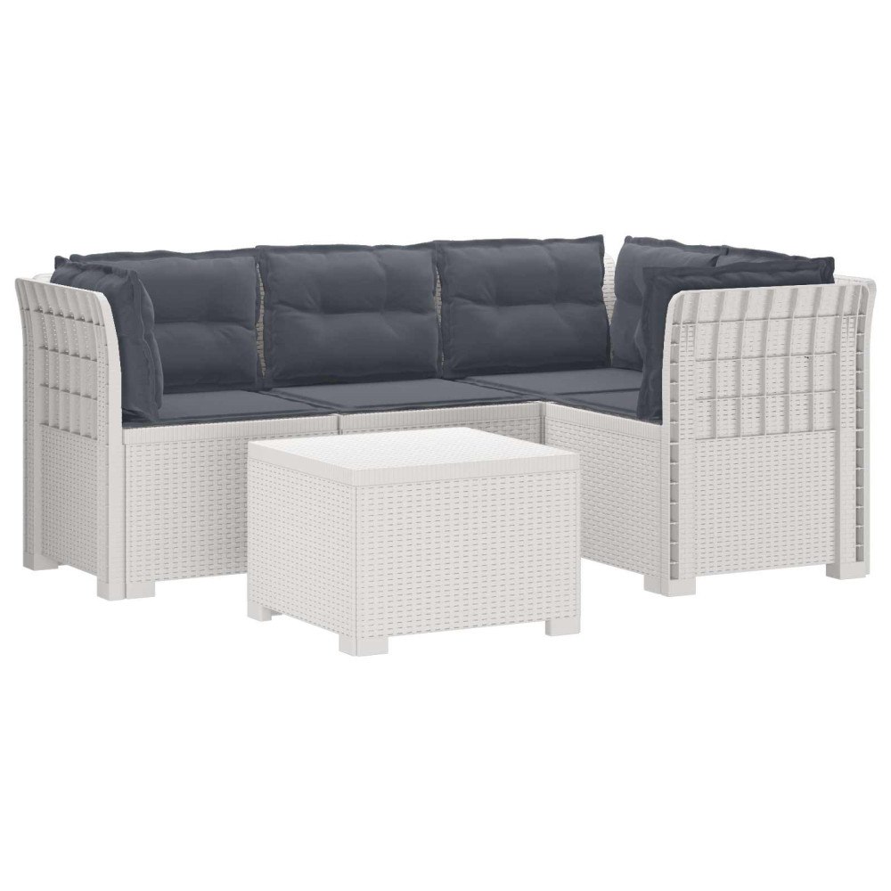 vidaXL 4-sits Trädgårdsoffa med Kuddar Rattan Look PP Vit