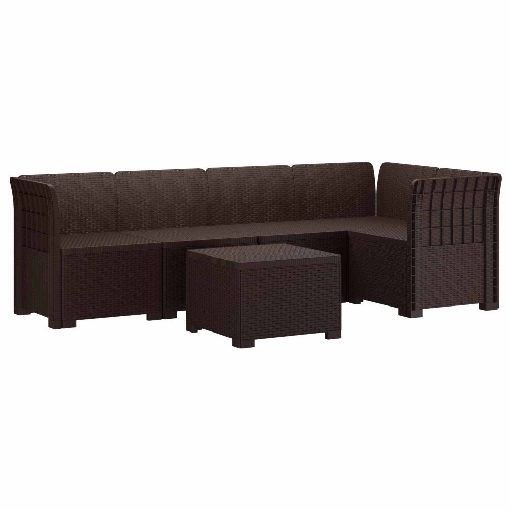 vidaXL 5-Sits Trädgårdsoffa Rattanlook PP Brun