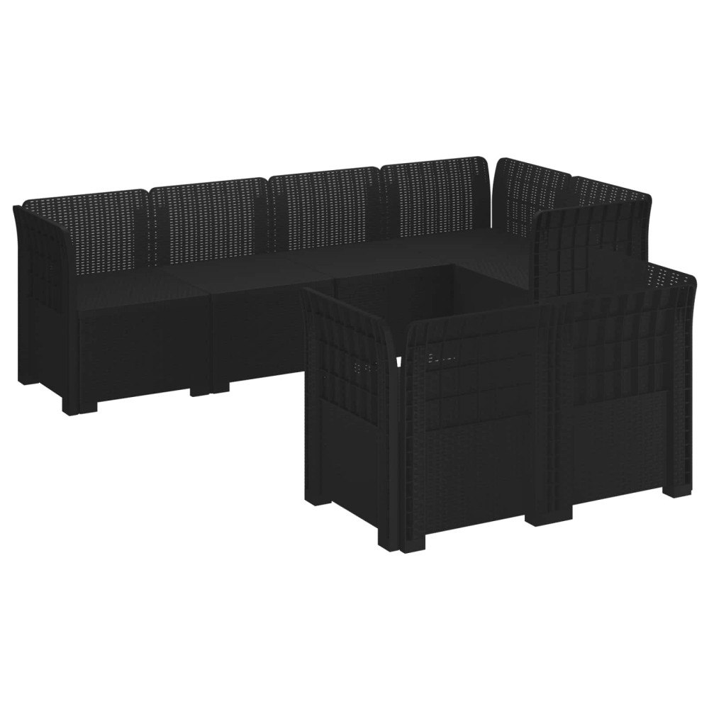 vidaXL 7-sits Soffa för Trädgård Rattanlook PP Antracit