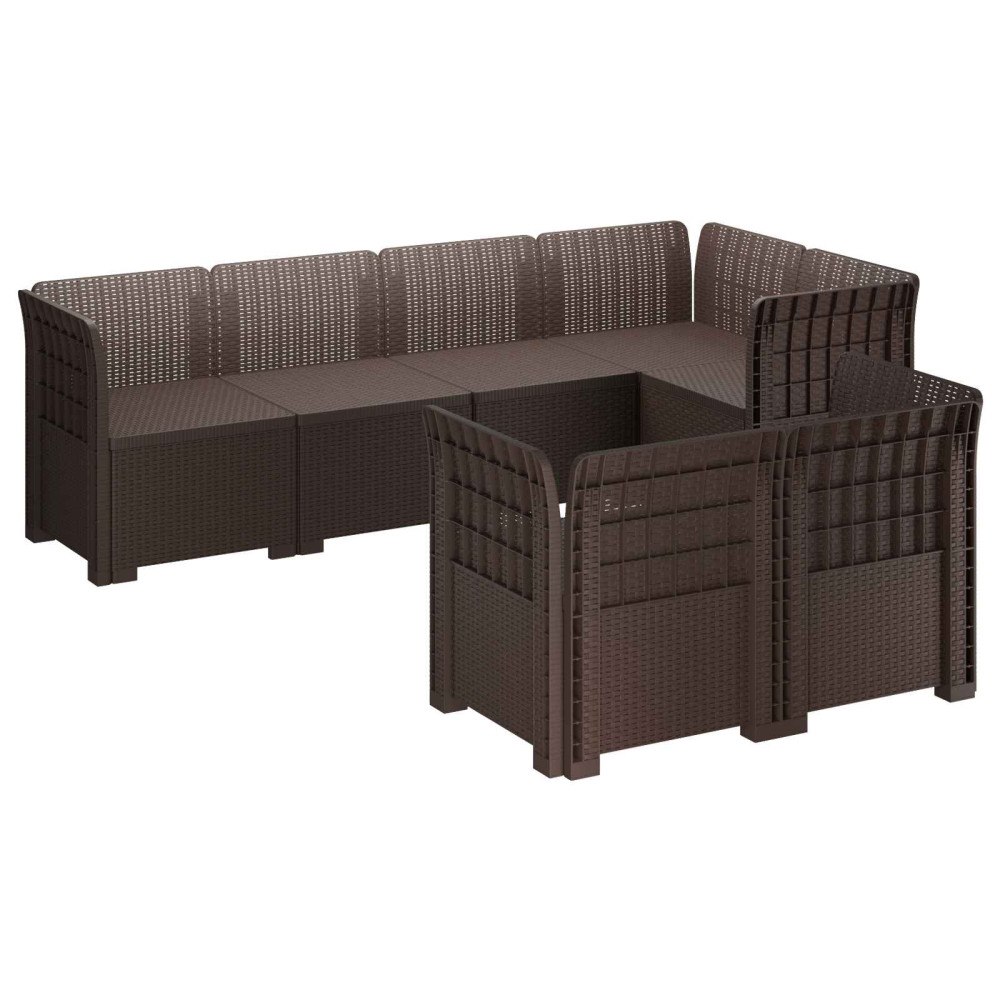 vidaXL 7-sits Soffa för Trädgård Rattanlook PP Brun