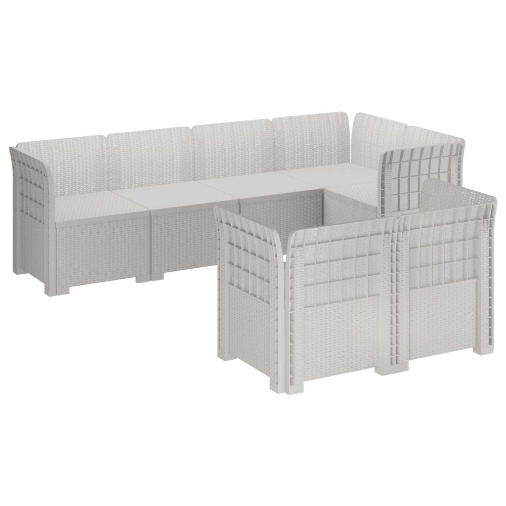 vidaXL 7-sits Soffa för Trädgård Rattanlook PP Vit