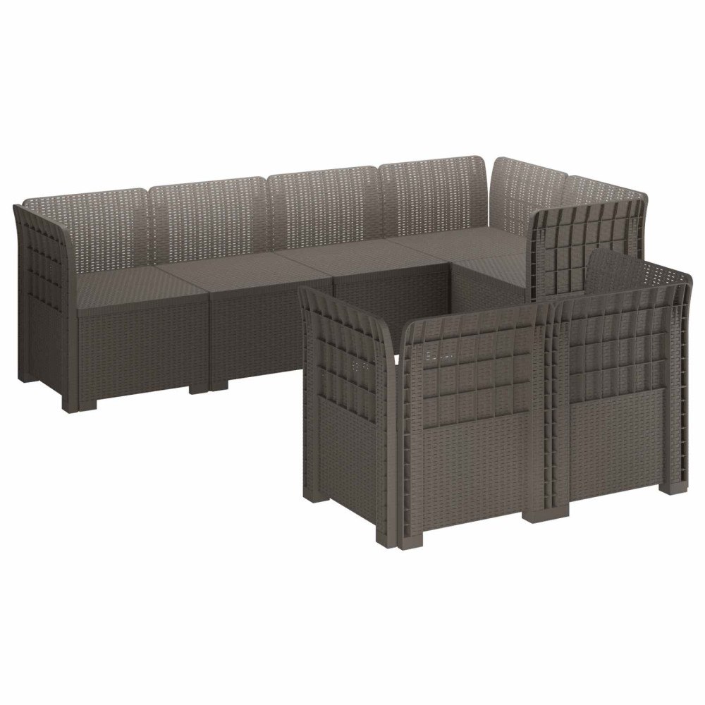 vidaXL 7-sits Soffa för Trädgård Rattanlook PP Ljusgrå