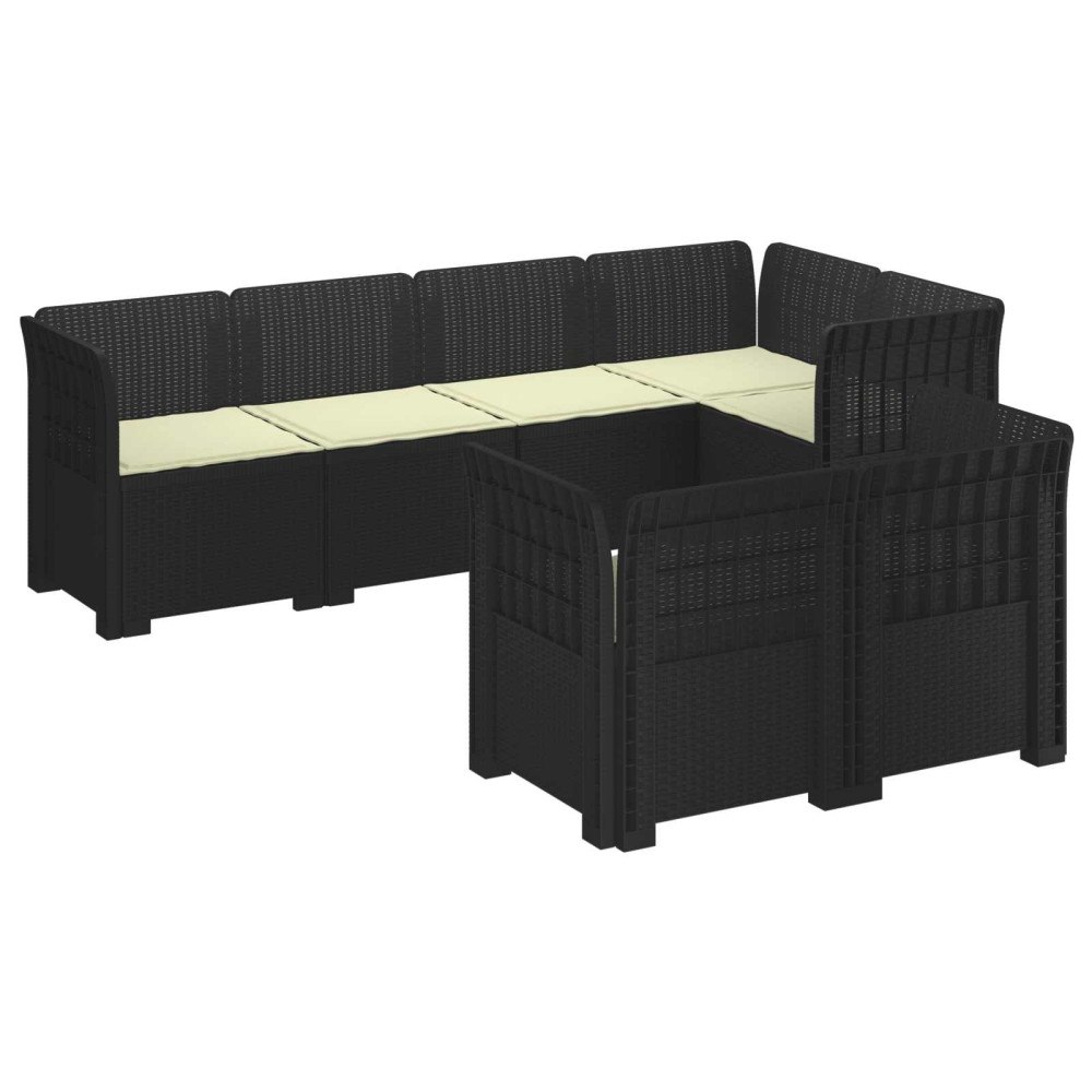 vidaXL 7-sits Soffa med Kuddar Rattanlook PP Antracit