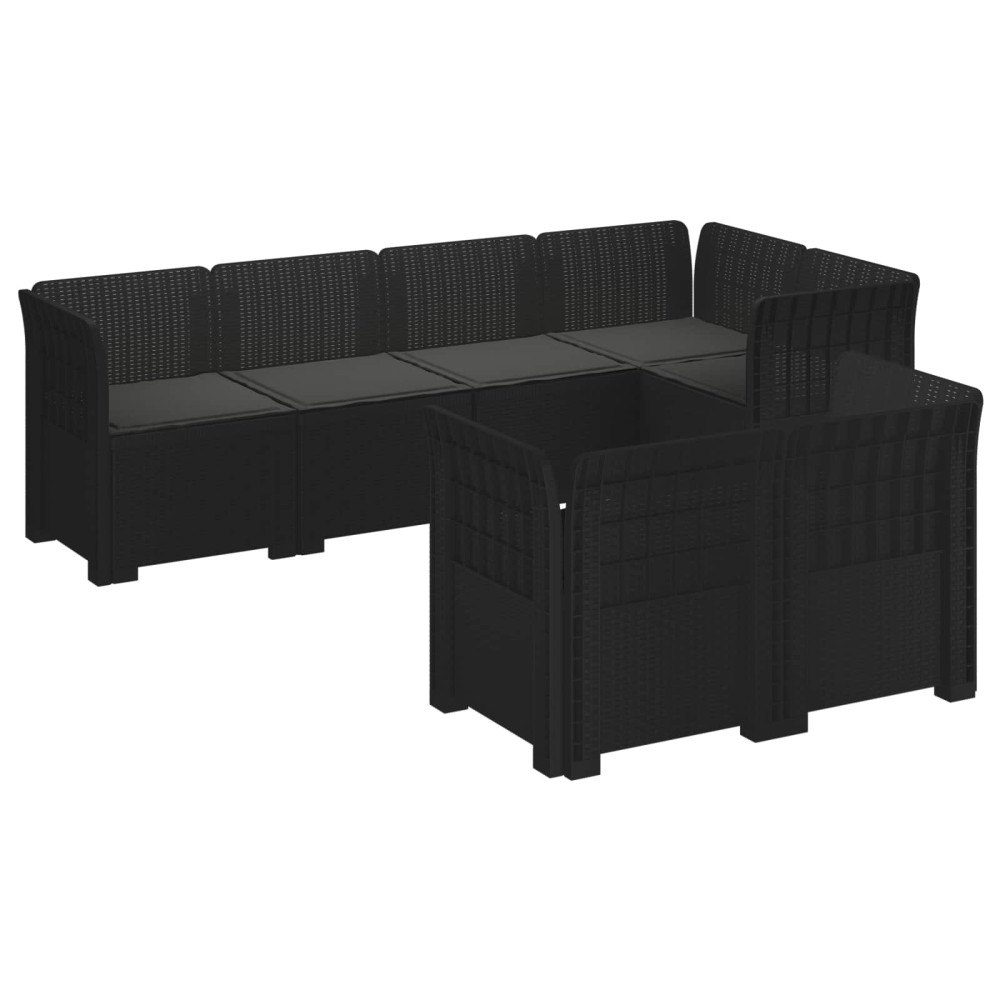 vidaXL 7-sits Soffa med Kuddar Rattanlook PP Antracit