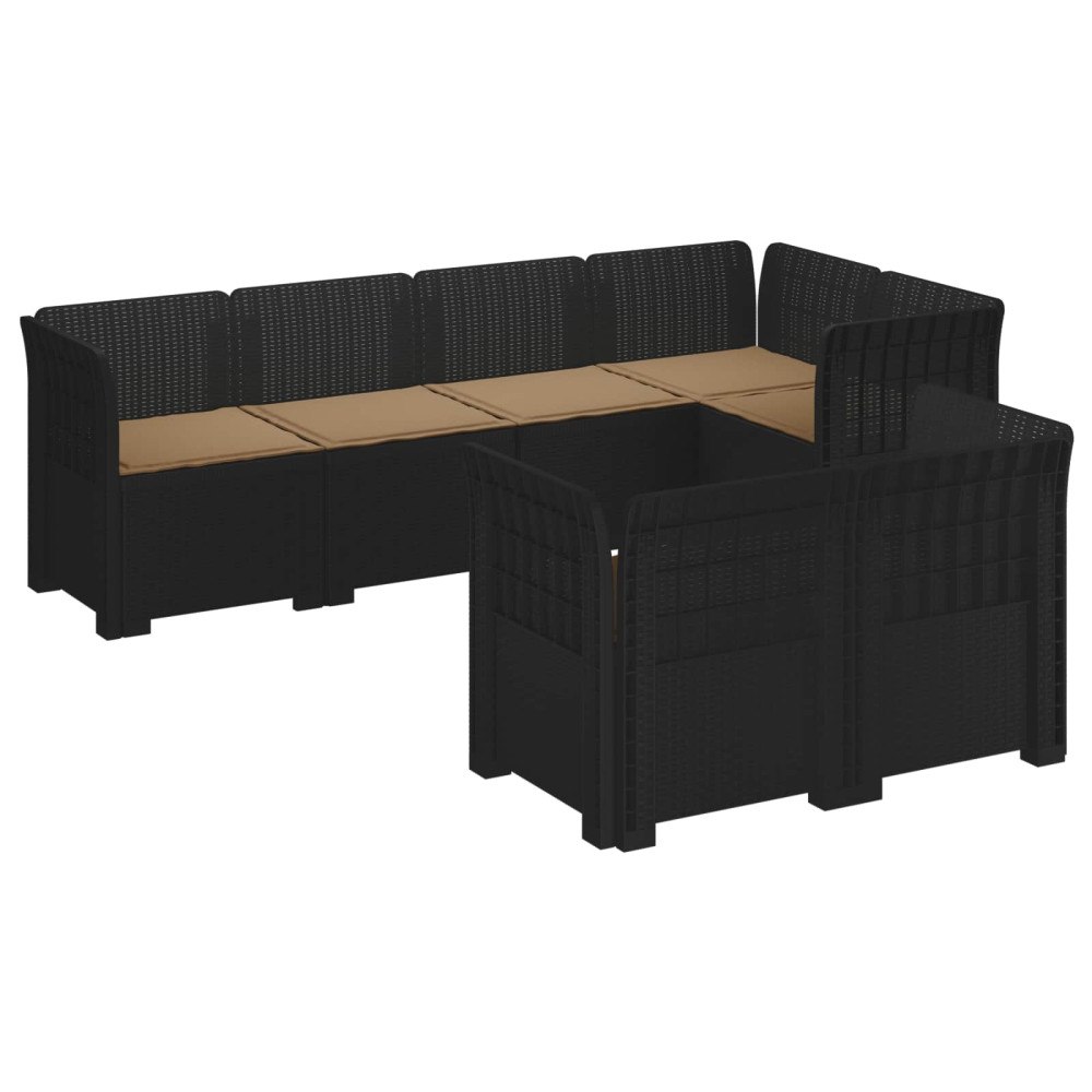 vidaXL 7-sits Soffa med Kuddar Rattanlook PP Antracit