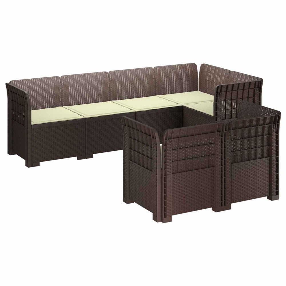 vidaXL 7-sits Soffa med Kuddar Rattanlook PP Brun
