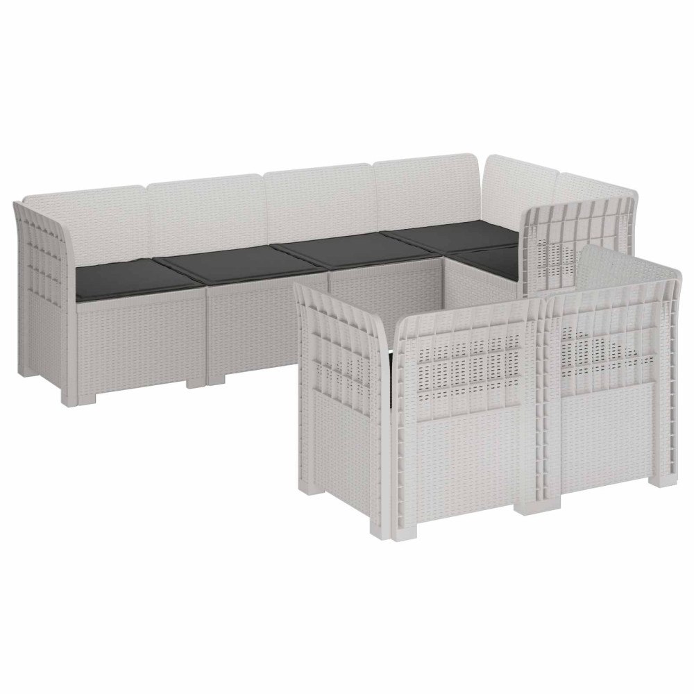 vidaXL 7-sits Soffa med Kuddar Rattanlook PP Vit