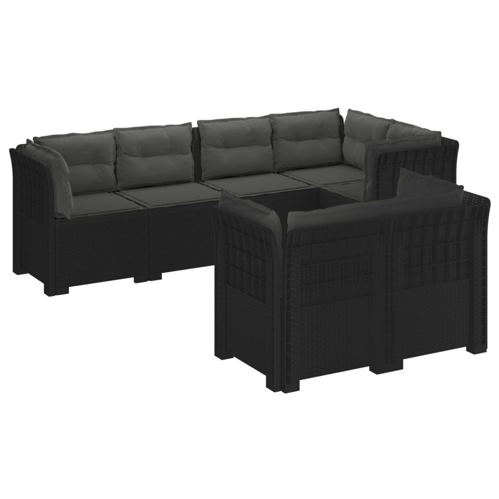 vidaXL 7-sits Soffa med Kuddar Rattanlook PP Antracit