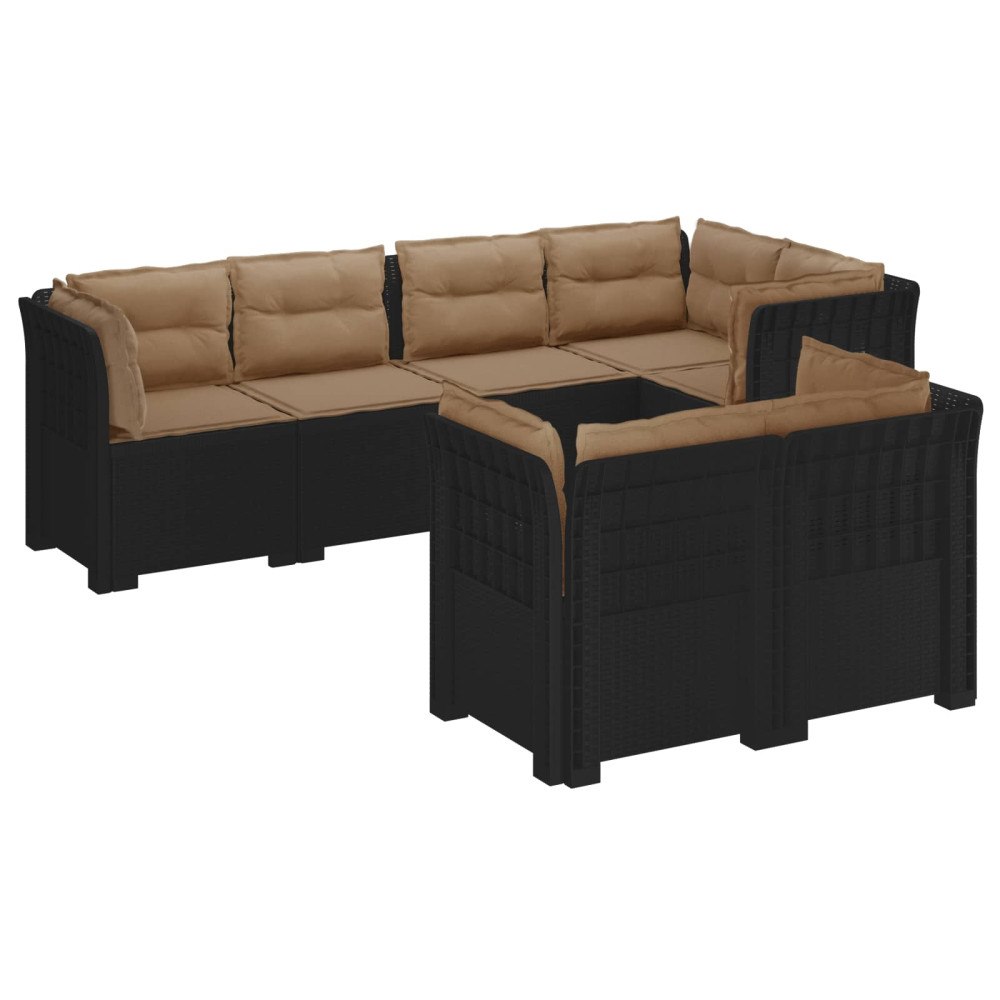 vidaXL 7-sits Soffa med Kuddar Rattanlook PP Antracit
