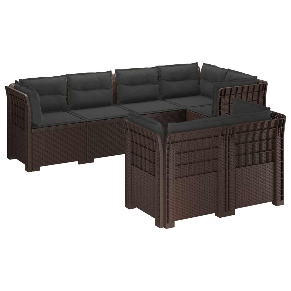 vidaXL 7-sits Soffa med Kuddar Rattanlook PP Brun