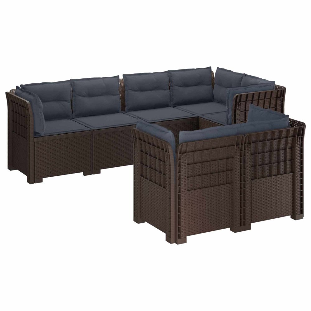 vidaXL 7-sits Soffa med Kuddar Rattanlook PP Brun