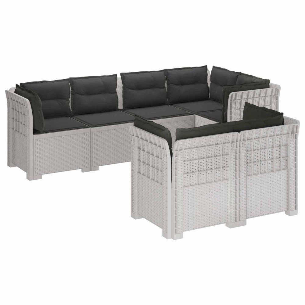 vidaXL 7-sits Soffa med Kuddar Rattanlook PP Vit