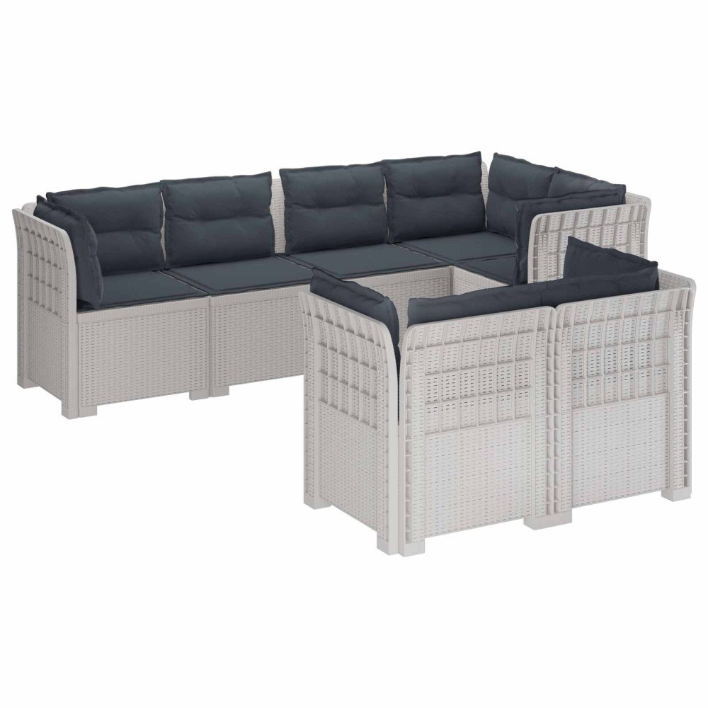 vidaXL 7-sits Soffa med Kuddar Rattanlook PP Vit