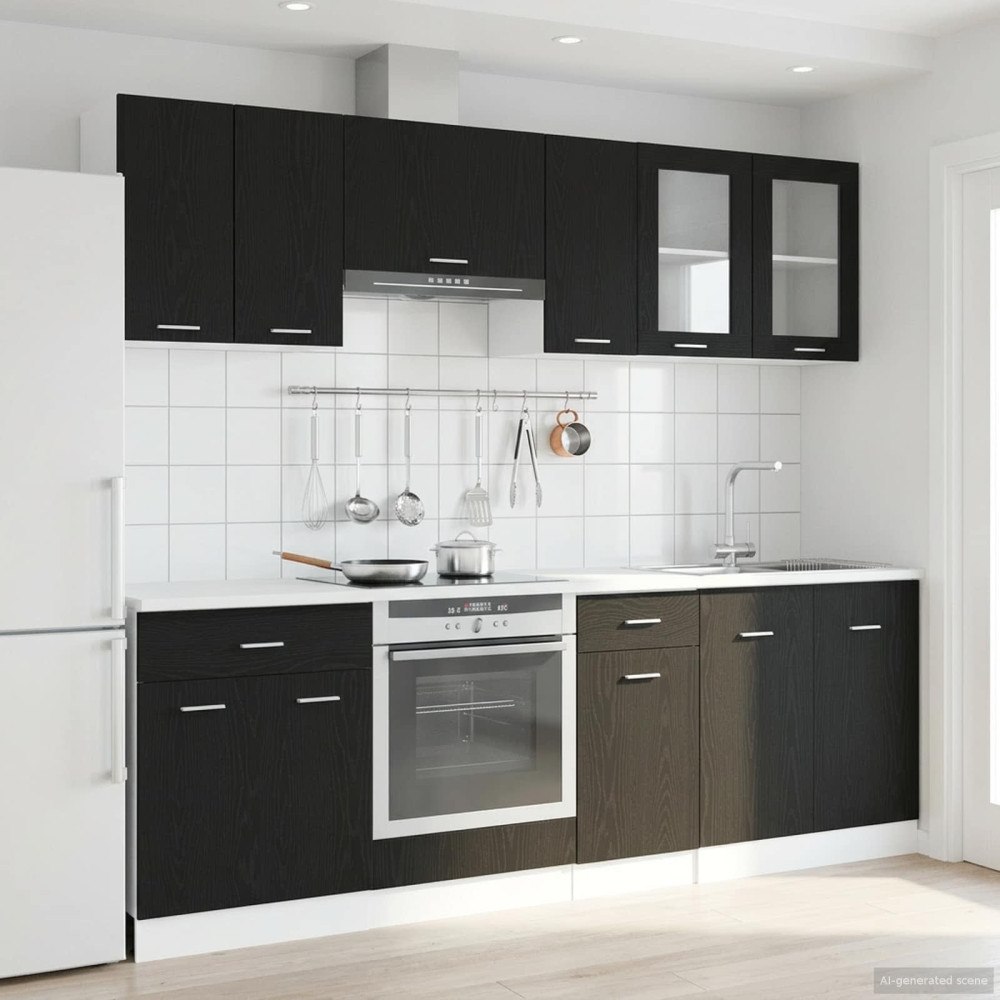 vidaXL Köksenhet Lyon 8 pcs Svart ek Konstruerat trä