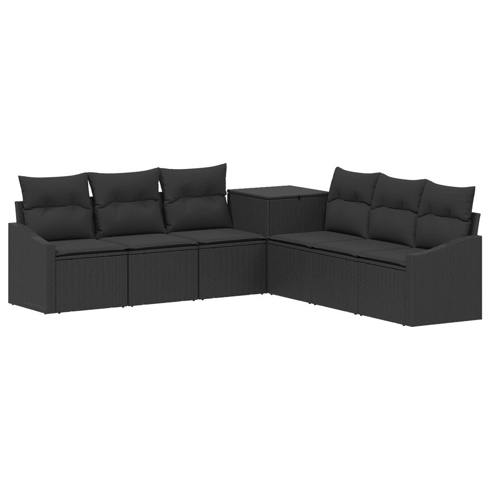 vidaXL Soffset 7 pcs Svart Poly Rattan och stål