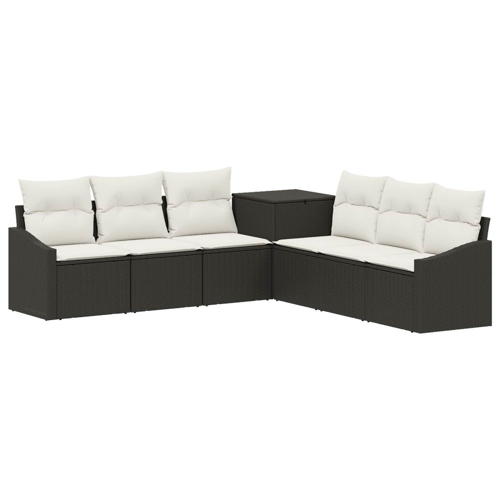 vidaXL Soffset 7 pcs Svart och krämvit Poly Rattan och stål