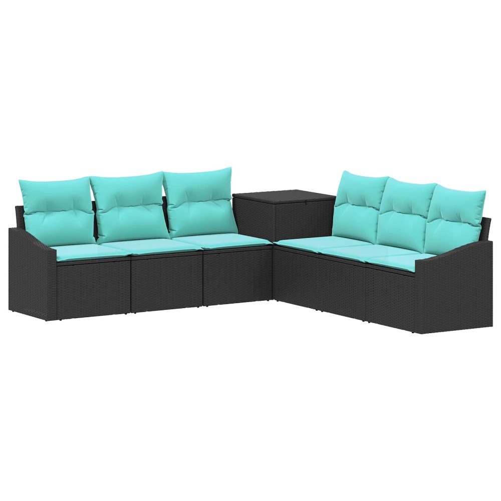 vidaXL Soffset 7 pcs Svart och blå Poly Rattan och stål