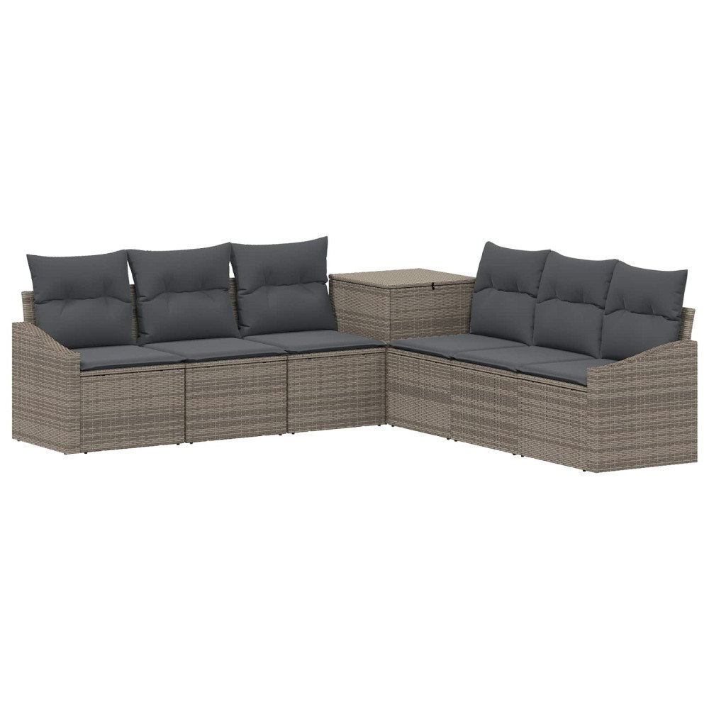 vidaXL Soffset 7 pcs Grå och mörkgrå Poly Rattan och stål