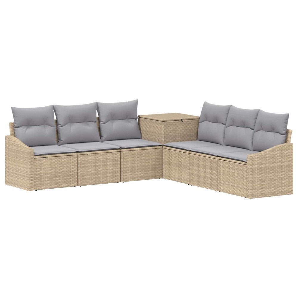 vidaXL Soffset 7 pcs Beige och Ljusgrå Poly Rattan och stål