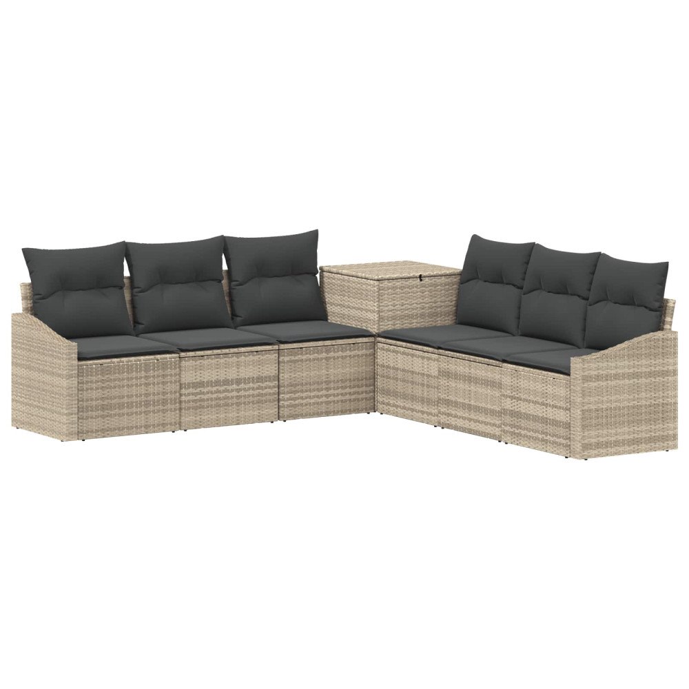 vidaXL Soffset 7 pcs Ljusgrå och mörkgrå Poly Rattan och stål