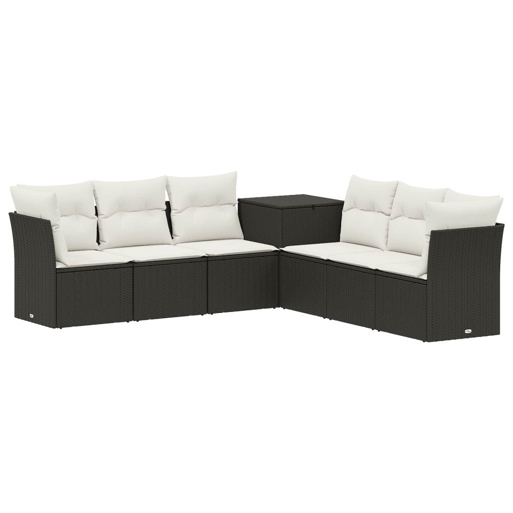 vidaXL Soffset 7 pcs Svart och krämvit Poly Rattan och stål