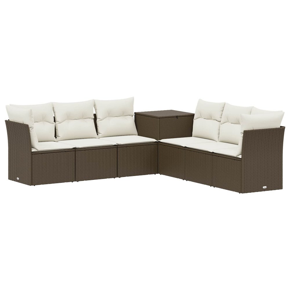 vidaXL Soffset 7 pcs Brun och krämvit Poly Rattan och stål