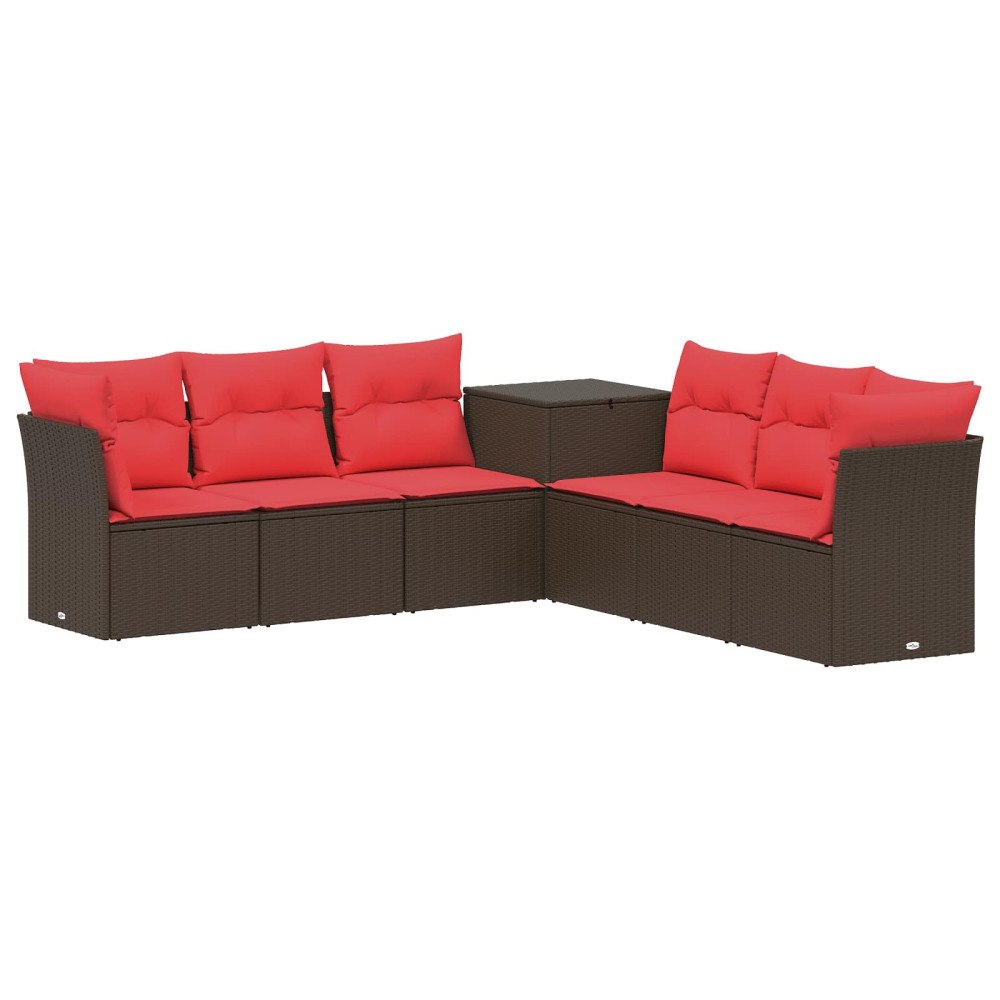 vidaXL Soffset 7 pcs Brun och Röd Poly Rattan och stål
