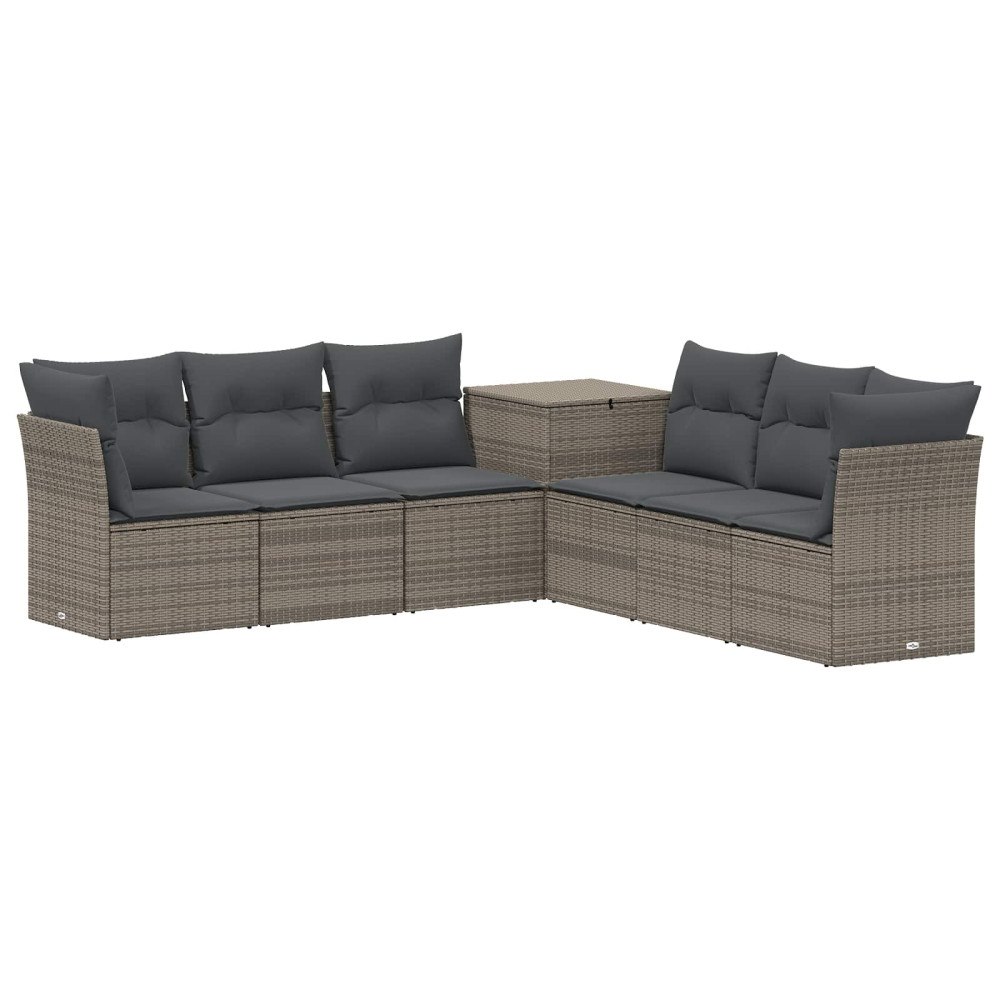 vidaXL Soffset 7 pcs Grå och mörkgrå Poly Rattan och stål